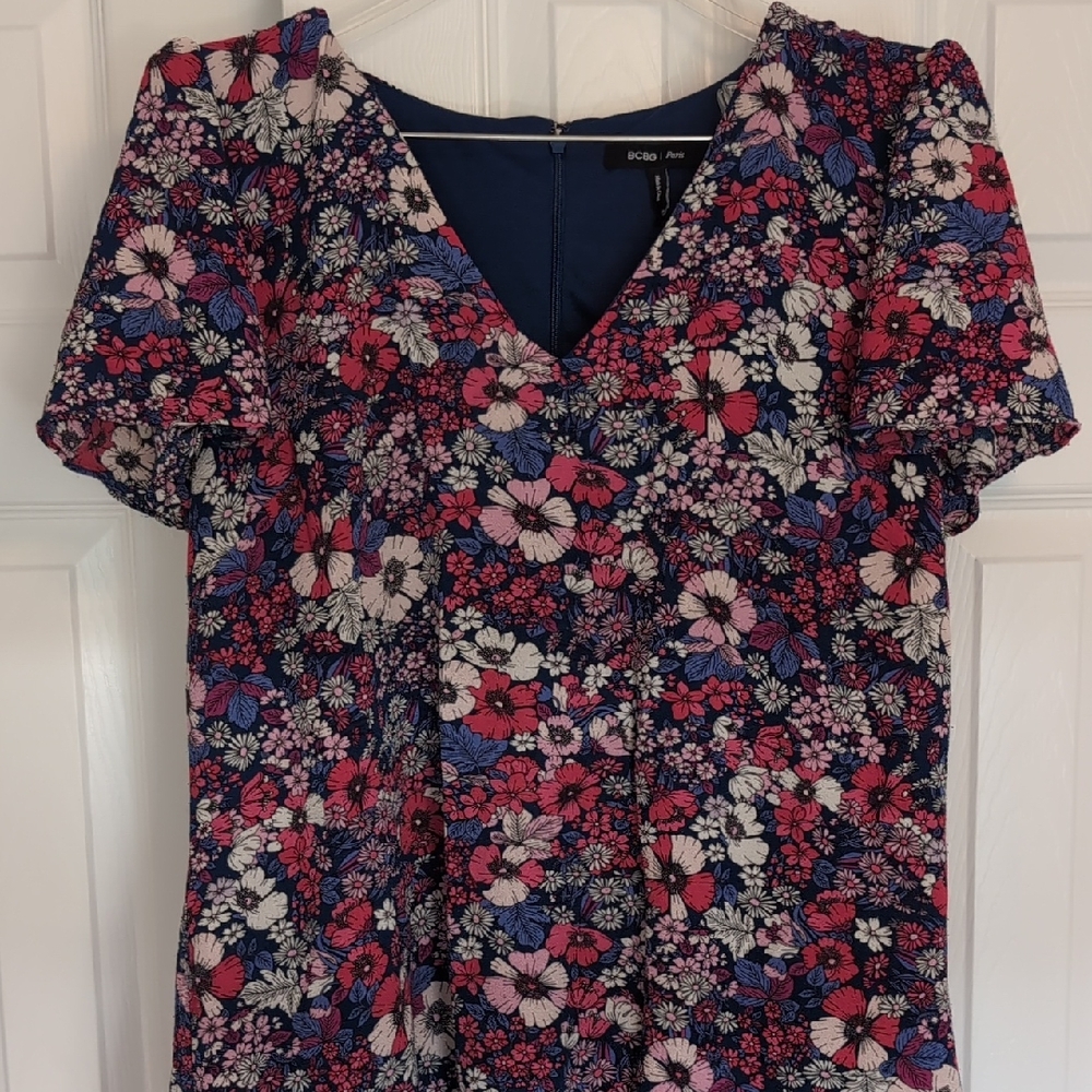 Boden Red and Pink Puff Sleeve Mini Dress